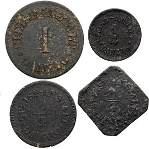 Danzig (Danzig), a set of four tokens with denominations of 1/4, 1/3, 1/2 and 1, Issuer: Nutrition Facility in Danzig