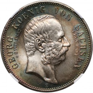 Germany, Saxony, Georg, 5 Mark 1904 E, Muldenhütten, Commemorating the death of King Georg