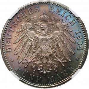 Germany, Saxony, Georg, 5 Mark 1904 E, Muldenhütten, Commemorating the death of King Georg