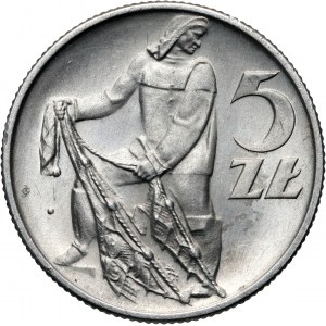 PRL, 5 złotych 1958, Rybak, wąska cyfra 8 - bez sznura i z chudym ramieniem