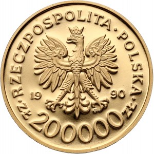 III RP, 200000 gold 1990, Warsaw, Solidarity (32 mm)