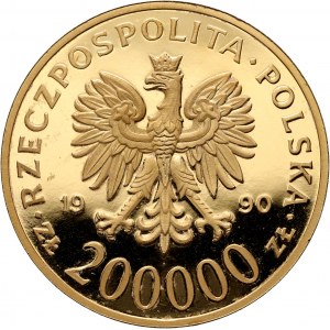 III RP, 200000 gold 1990, Warsaw, Solidarity (39 mm)