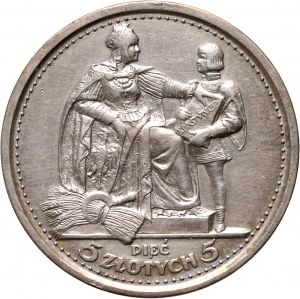 II RP, 5 złotych 1925, Warszawa, Konstytucja, 100 perełek i monogramy SW-WG