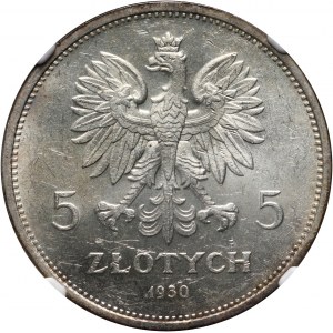 II RP, 5 złotych 1930, Warszawa, Sztandar, stempel płytki