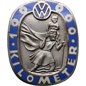 Niemcy, RFN, Plakietka honorowa VW ze św. Krzysztofem, dla samochodów, które przejechały pierwsze 100 000 km