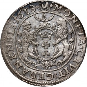 Sigismund III. Vasa, ort 1618, Danzig, Bärentatze im Schild