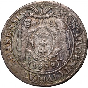 John II Casimir, ort 1658/7 DL, Gdansk, GEDANENSIS, pierced date
