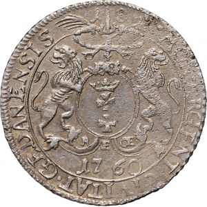 August III, ort 1760 REOE, Gdansk, branches and numerals separated by a sword