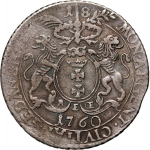 August III, ort 1760 REOE, Gdansk, branches and numerals separated by a sword