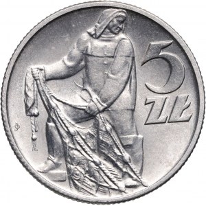 PRL, 5 złotych 1958, Rybak, wąska cyfra 8, Słoneczko