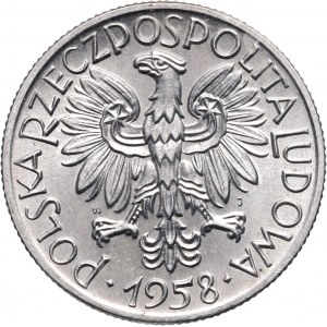 PRL, 5 złotych 1958, Rybak, wąska cyfra 8, Słoneczko