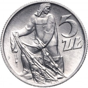 Volksrepublik Polen, 5 Zloty 1959, Fischer, Sonnenschein unter der Hand eines Fischers