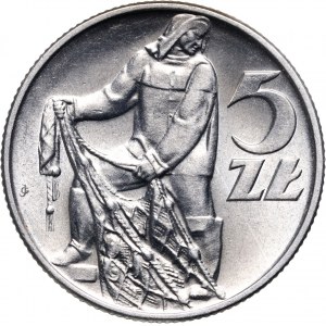 People's Republic of Poland, 5 gold 1958, Fisherman, narrow figure 8
