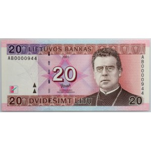 Lithuania, 20 Litu 2001, series AB0000994, Maironis