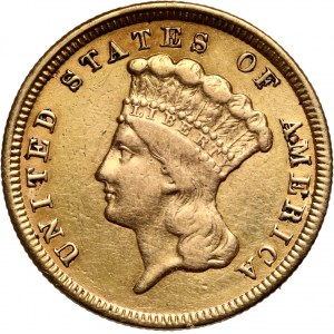 United States of America, 3 Dollars 1854, Philadelphia, Indian Princess Head