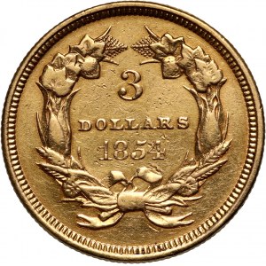United States of America, 3 Dollars 1854, Philadelphia, Indian Princess Head