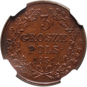 Powstanie Listopadowe, 3 grosze 1831 KG, Warszawa, łapy orła proste