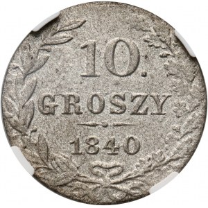 Russian annexation, Nicholas I, 10. groszy 1840 MW, Warsaw