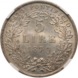 Vatican, Pius IX, 5 Lire 1870-XXV R, Rome