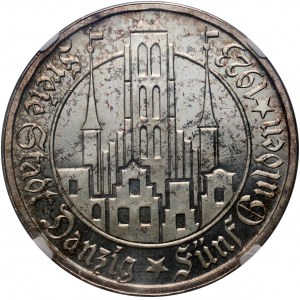 Wolne Miasto Gdańsk, 5 guldenów 1923, Utrecht, Kościół Marii Panny, stempel lustrzany (PROOF)