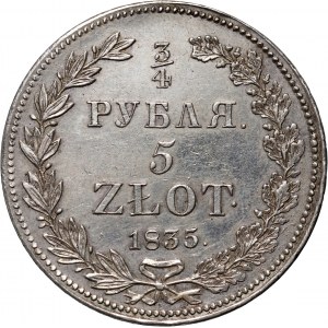 Zabór rosyjski, Mikołaj I, 3/4 rubla = 5 złotych 1835 НГ, Petersburg