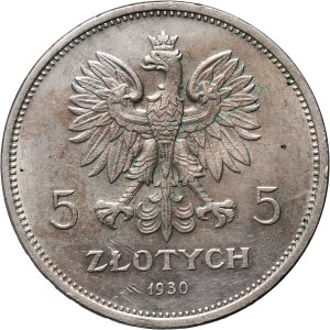 II RP, 5 zloty 1930, Warsaw, Banner, shallow stamp