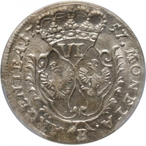 Silesia under Prussian rule, Frederick II, 6 krajcars 1757 B, Wrocław