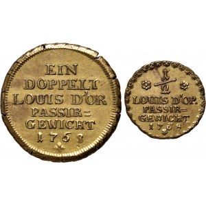 Deutschland, Preußen, Satz von 2 Gewichten, doppelter Louis d'or 1768 und 1/2 Louis d'ora 1768