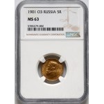 Russia, Nicholas II, 5 Roubles 1901 (ФЗ), St. Petersburg