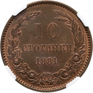 Bulharsko, Alexander I, 10 stotinki 1881, Heaton