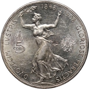 Austria, Franciszek Józef I, 5 koron 1908, Wiedeń, 60-lecie panowania