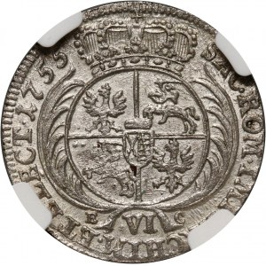 August III, sixpence 1755 EC, Leipzig