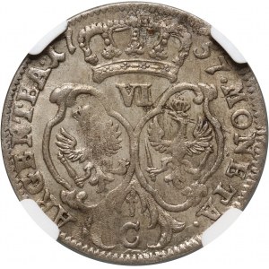 Deutschland, Brandenburg-Preußen, Friedrich II., Sechspfennig 1757 C, Cleve