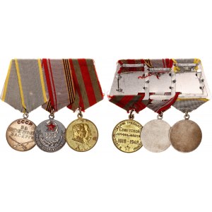 Russia - USSR Medal Bar with 3 Medals and Medal 100 Anniversary of Lenin's Birth for Military Valor 1938  - 1970