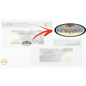 100.000 złotych 1990 - seria AS 0000610 - PMG 67 EPQ