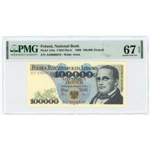 100.000 złotych 1990 - seria AS 0000610 - PMG 67 EPQ