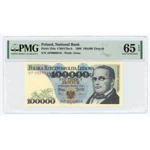 100.000 złotych 1990 - seria AP 0000816- PMG 65 EPQ
