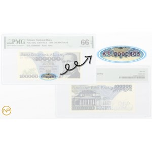 100.000 złotych 1990 - seria AT 0000405 - PMG 66 EPQ