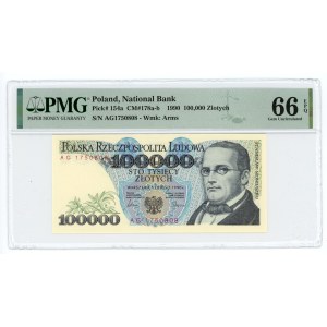 100.000 złotych 1990 - seria AG - PMG 66 EPQ