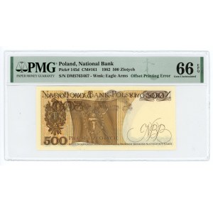 500 złotych 1982 - seria DM - PMG 66 EPQ - druk główny awersu odbity na rewersie