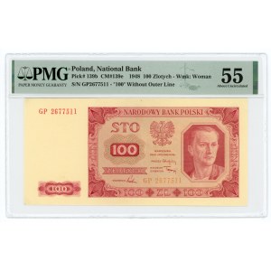 100 złotych 1948 - seria GP - bez ramki - PMG 55