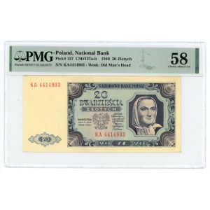 20 złotych 1948 - seria KA - PMG 58