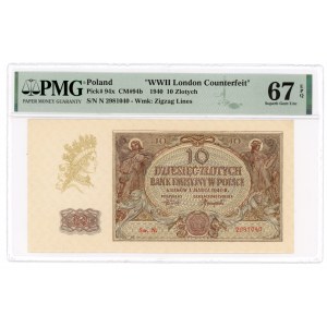 10 złotych 1940 - seria N. - WWII London Counterfeit - PMG 67 EPQ - MAX NOTA