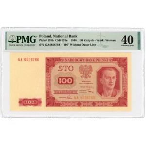 100 złotych 1948 - seria GA- bez ramki - PMG 40
