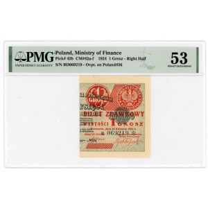1 grosz 1924 - seria BD - prawa połówka - PMG 53