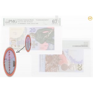 20 złotych 2020 - seria RP niski nr 0000841 PMG 67 EPQ