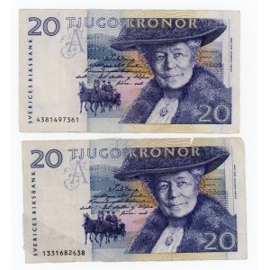 SZWECJA - Zestaw 6 banknotów - 2 x 20 koron i 4 x 100 koron