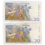 SZWECJA - Zestaw 6 banknotów - 2 x 20 koron i 4 x 100 koron