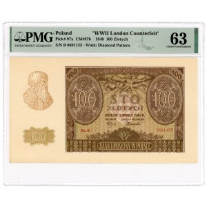 100 złotych 1940 - Fałszerstwo ZWZ - seria B - PMG 63