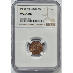 II RP - 2 grosze 1938 - NGC MS 65 RB